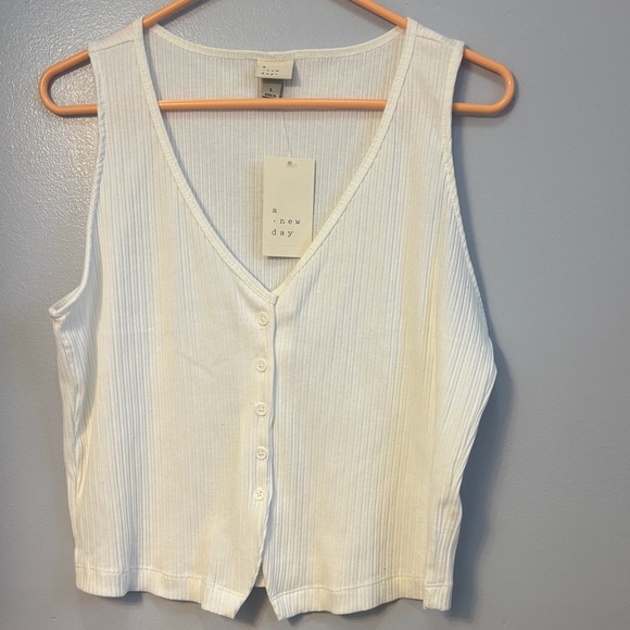 a new day Tops - a new day White Ribbed V-Neck Button Tank Top